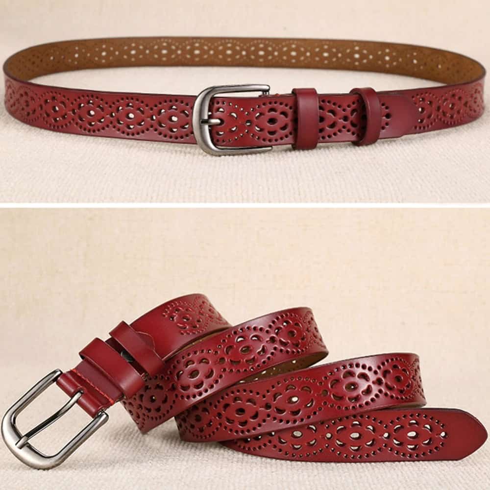 Floral-Embossed Leather Belt